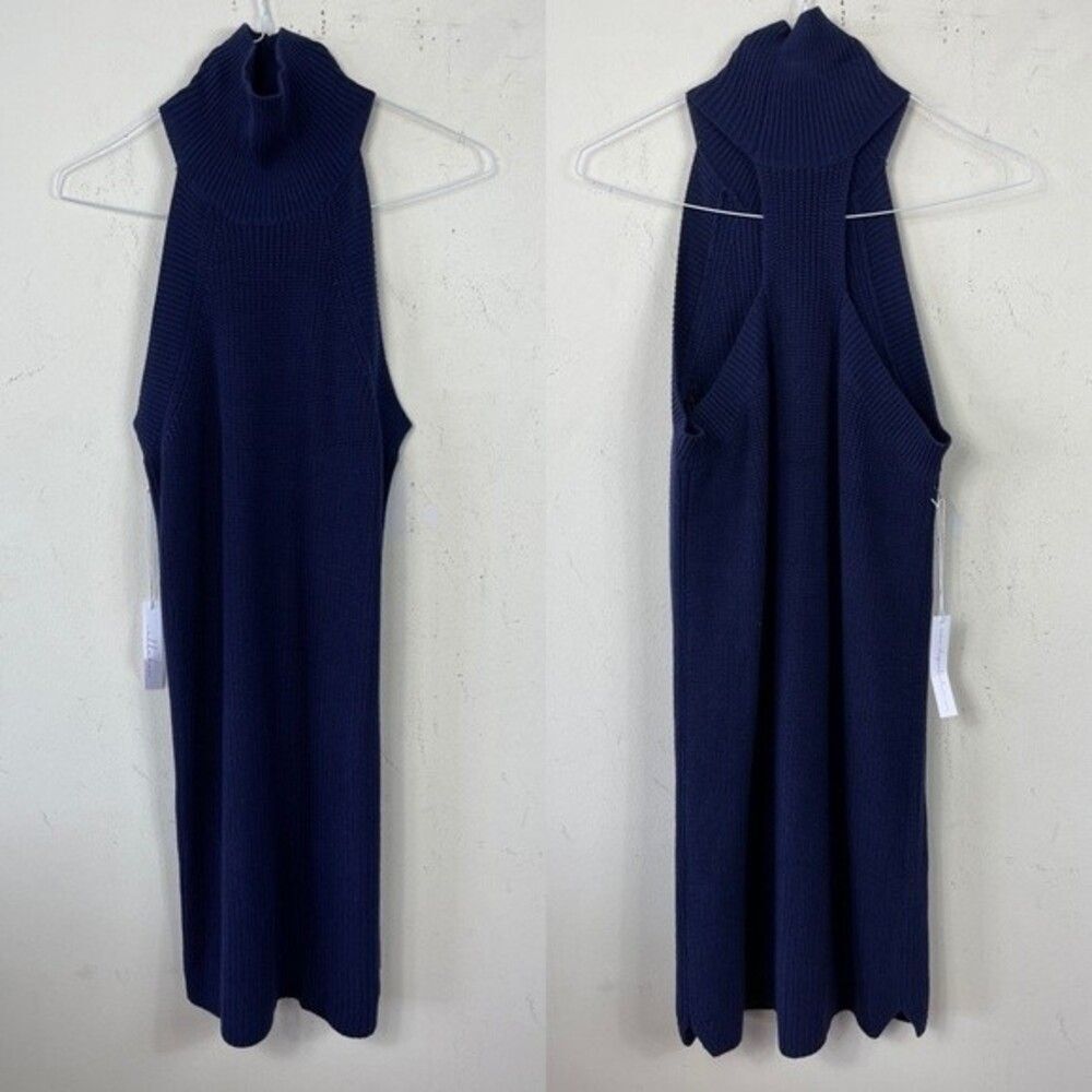 NWT Callahan Fisher Mini Blue Knit High Neck Racer Back Sweater Tank Dress L - Picture 8 of 12